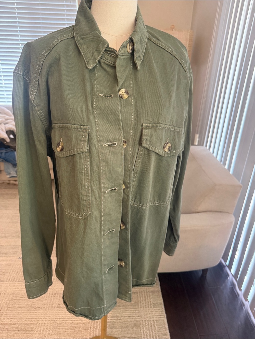 Mango Olive Green Utility Jacket with Chest Pockets